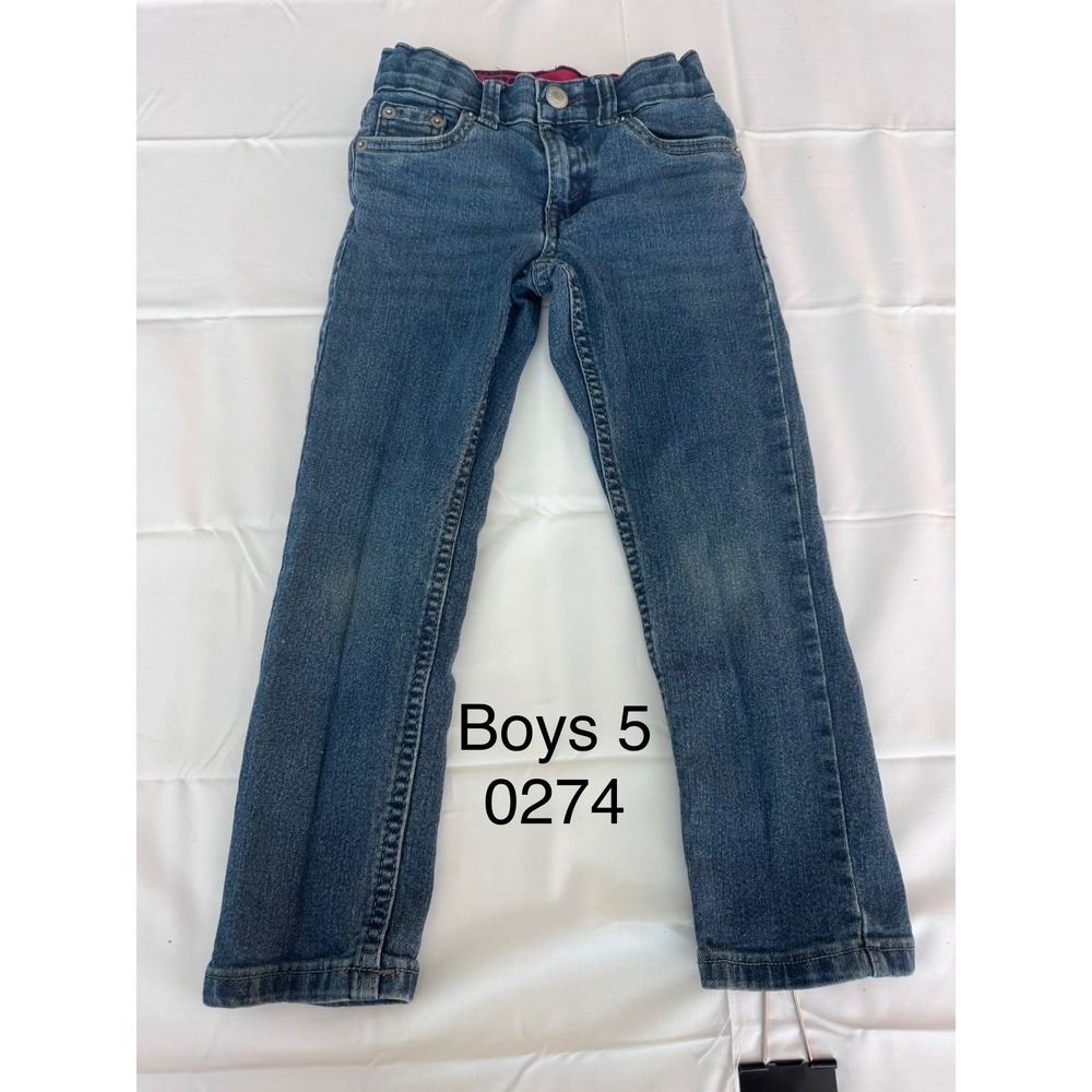 Levis Boys Blue Denim Jeans Medium Wash Straight Leg Size 5 Flannel Lined Waist